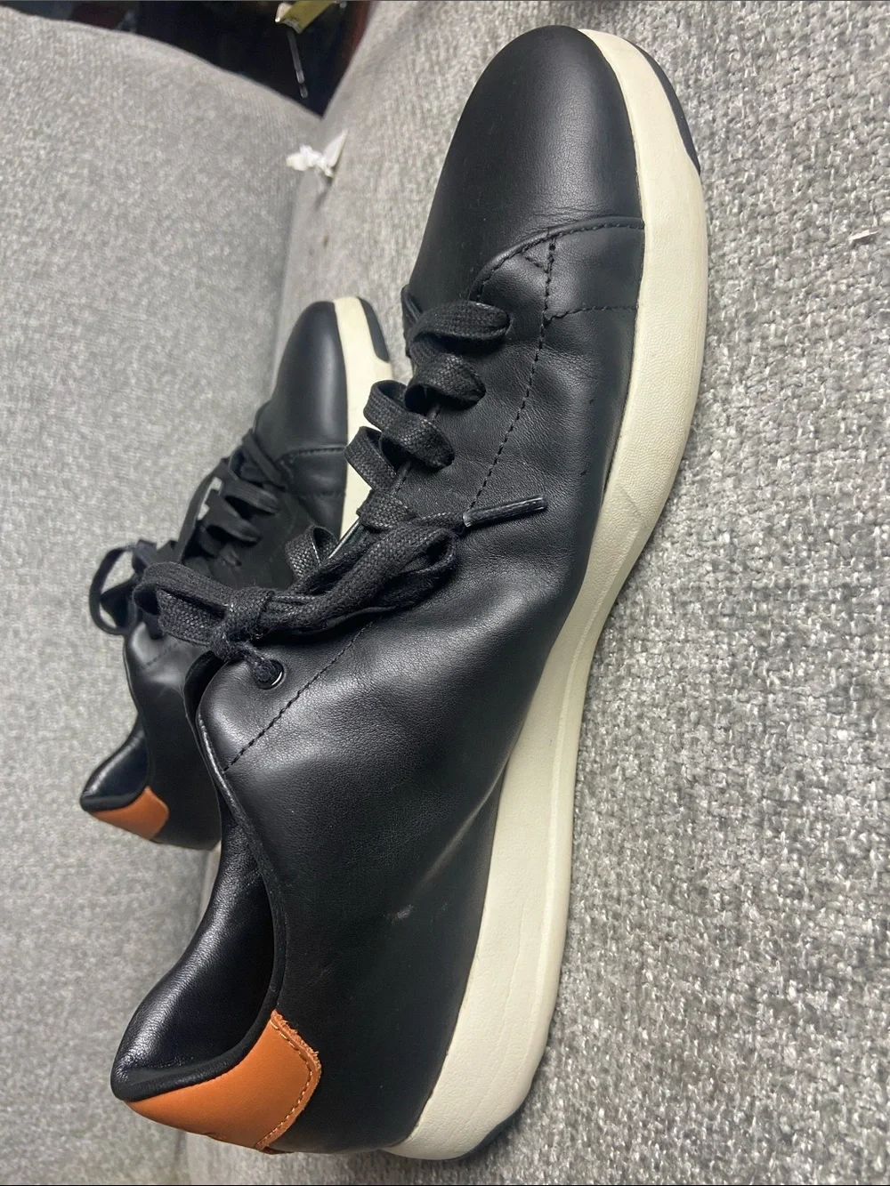 Cole Haan Black Leather Lace-Up Sneakers with Tan Heel Accent size 11.5 M